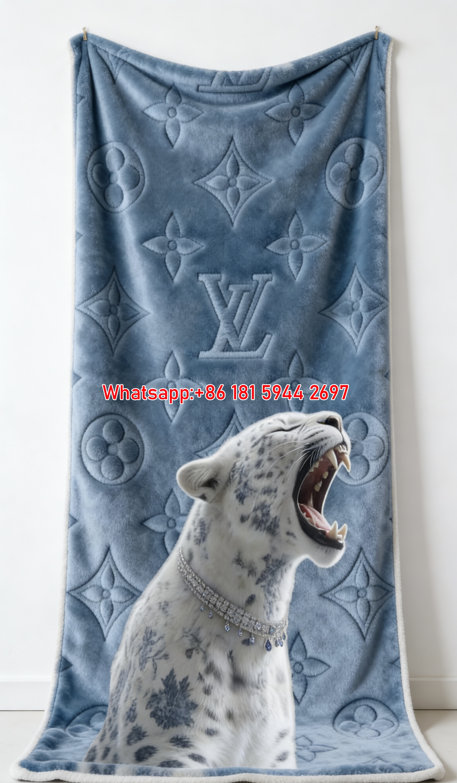 Luxury Blue LV Snow Leopard Flannel Sofa Throw Blanket 460